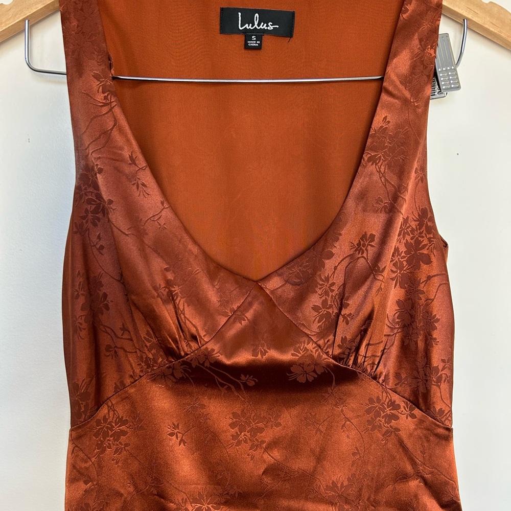 Elegant Brown Satin Slip Dress - Picture 6 of 7